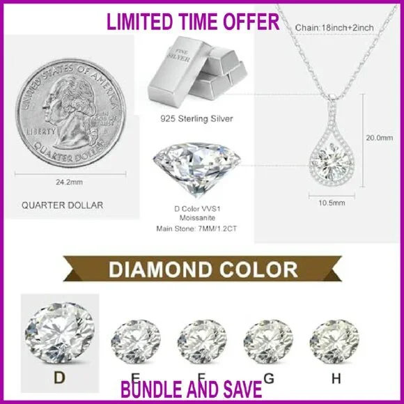 Sterling Silver Moissanite Pendant Necklace 0.5-6.0CT Anniversary Gift